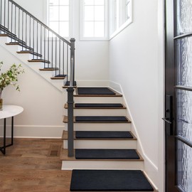 PURE ERA Carpet Stair Treads Ultra Plush 8" X 30" Soft Indoor Stair Protectors Pet-Friendly Non-Slip Skid Resistant Tape Free Washable Reusable(2 Pieces, Black)
