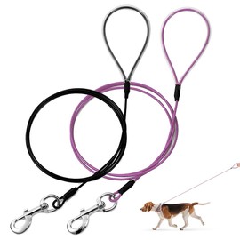 Mi Metty Chew Proof Dog Leash,6FT Metal Cable Lead,Heavy Duty Leash Made of Coated Wire Rope,Chew Resistant,Great for Large Dogs and Teething Puppies (Black+Purple, 6FT)
