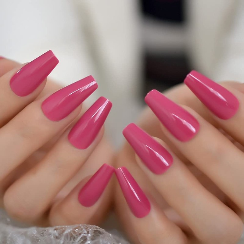Coolnail Glossy 24pcs Dark Rose Pink Coffin False Nail Tips