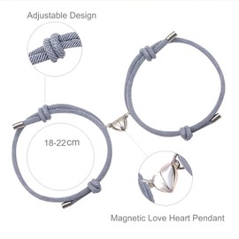 Couple Magnetic Bracelets, Relationship Bracelet Couple Gifts for Boyfriend Girlfriend Men Women and Your Lover, 2 PCS Mutual Matching Couple Bracelets with Love Heart Pendant(Gray)