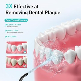 COSLUS Water Flosser Dental Pick: 300ML Oral Irrigator for Teeth Cleaning, Orthodontic, Braces & Sensitive Gums, Cordless Portable for Travel, IPX7 Waterproof, for Adults Teens Family Use, with 4 Tips