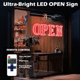 Led Open Signs for Business 30x10in Big Open Sign Led w/Remote Control Window Wall Door Store Bar Coffee Salon,ON/OFF Switch Red/White