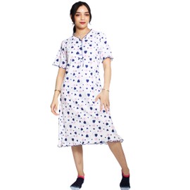 Leedya Women's Hospital Birth Nightgown – Women's Summer Postpartum and Maternity Night Gown – 7 Button Opening for Nursing – 100% Cotton Made in Italy, 706 - Fant5-23 Blue, M