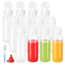YBCPACK 12-Pack 360ml Heat-Resistant Plastic Juice Bottles with Flip Covers, Reusable 12 oz Smoothie Bottles, Dishwasher Safe