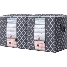 WISELIFE Storage Bags 2 Pack/100L Large Blanket Clothes Organization and Storage Containers for Comforters,Bedding, Foldable Organizer with Reinforced Handle, Clear Window, Sturdy Zippers,Gray