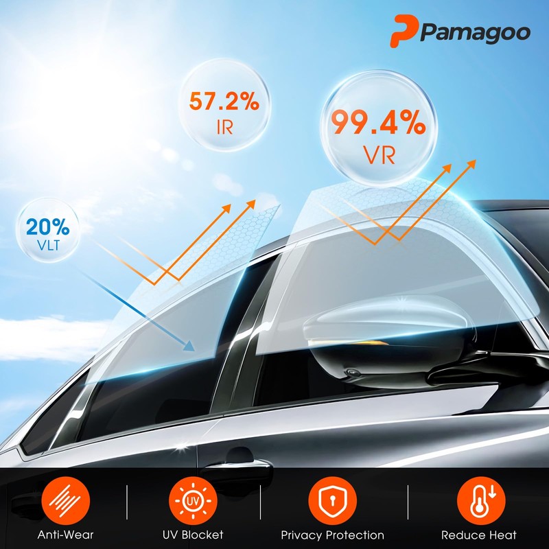 PAMAGOO 20% Percent Car Window Tint, 20% VLT Nano Ceramic