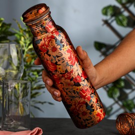 Zap Impex Travellers Pure Copper Water Bottle Graphic Design Joint Free Water Bottle