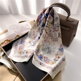 [KOUMAKI] Scarf, Women's, Cat Pattern, Cat Print, Bandana, Shawl, Neckerchief, 27.6 x 27.6 inches (70 x 70 cm), Silk-like, Stylish, Mother's Day, Square, Wrap Style, Bag Decoration, Hair Ornament,