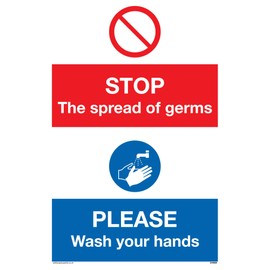 STOP germs PLEASE wash your hands sign - Plastic Rigid 3mm