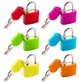Cinvo Metal Padlocks 6 Pcs Suitcase Locks with Keys Colorful Small Locks for Suitcase Schoolbag Backpack Luggage Gym Diary Jewelry Box (Solid Brass Lock Coated with ABS to Resist Rust, 1.2×0.9Inch)