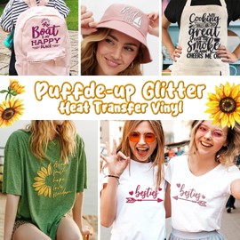 MJARTORIA Plotter Film Textile Flock Film for Plotter, Foam 3D Flock Film Plotter Textile Puff Vinyl, Vinyl Film Transfer Paper for Iron-On Plotter for DIY T-Shirt Leather (10 Pieces, Gold Colourful)