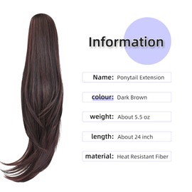 ponytail extension,22" claw clip hair extensions ponytail Long straight hair Hair Extension Natural Looking Synthetic Hairpiece for Women Dark Brown