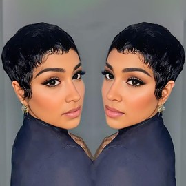 VRZ Pixie Cut Wig Human Hair Short Pixie Wigs for Black Women Human Hair Glueless Full Machine Made Glueless Wear and Go Wig Color 1B