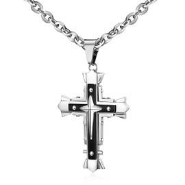 Feilok Men's Stainless Steel Cross Pendant Faith Hope Love Cross Religious Chain Men Baseball Black Gold, Stainless Steel