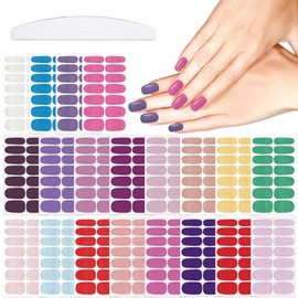 YECIRALA 20 Sheets 280 Pcs Mix-Color Nail Polish Stickers Full Nail Wraps Solid Glitter Gel Nail Strips Press On Nails Polish Strips Wraps Stick On Nails Stickers for Nail Art Wraps