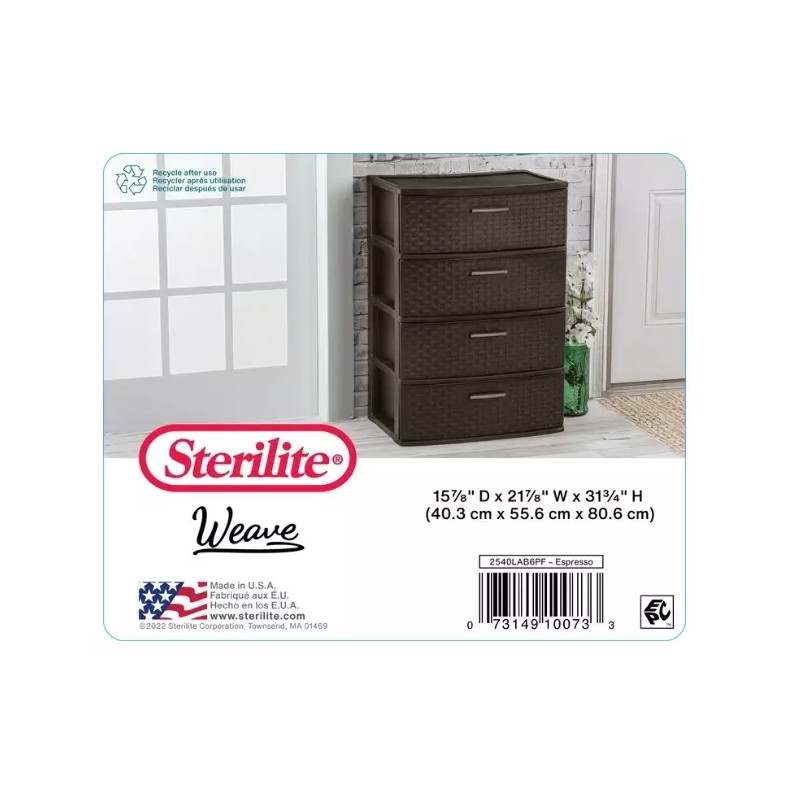 Sterilite 4 DRAWER WIDE WEAVE TOWER Durable Plastic Storage Spacious