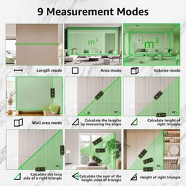 Daul Laser Rangefinder, Huepar 120 m Green Laser Meter Rangefinder with Laser, Backlit LCD, Measurement of Distance, Area and Volume and Pythagorean Mode