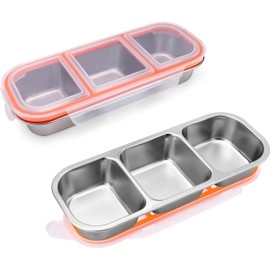 Reusable Stainless Steel Snack Containers with Leakproof Lids,3 Compartment Stackable Bento Lunch Boxes for Meal Prep(2PCS)