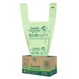 UNNI Compostable T-Shirt Bags with Tie Handles, 8 Gallon / 30 Liter, 30 Count, 0.80 mil Medium Kitchen Compost Liners, Certified by BPI, CMA & OK compost HOME, Meets ASTM D6400