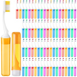 100 Pack Travel Toothbrush Bulk Mini Foldable Tooth Brush with Case, Soft Bristle, Individually Wrapped, Portable Size for Traveling Camping Hiking, 5 Colors