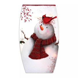Stony Creek Decorative Lighted Glass Snowman Cardinal Holly 8" Vase ELC75B