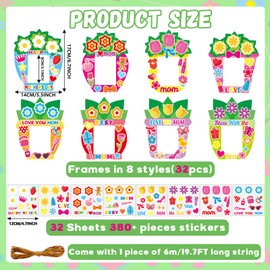 Qyeahkj 32 Sets Mother's Day Picture Frame Craft Kit for Kids DIY Love You Mom Photo Frame Craft Set with Easel Flower Plant Paper Craft Arts with Stickers for Mama Home Classroom Party Game Activity