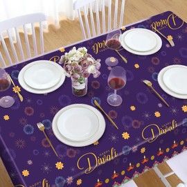 2 manteles desechables Diwali, manteles rectangulares festivos, morados, para celebración de Diwali, suministros de decoración de fiesta temática, 86 x 51 pulgadas