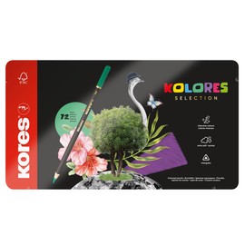 Kores - Kolores Selection, 72 Triangular Shape Colouring Pencils - Coloured Pencils with Soft Lead, Triangular Shape, FSC Wood - Set of 72 Assorted Colouring Pencils in Metal Case