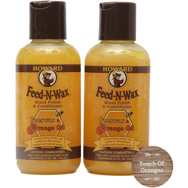 Howard FW0004 Feed-N-Wax Wood Polish and Conditioner, 4.7-Ounce (2-Pack)
