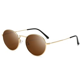 SUNGAIT Vintage Oval Sunglasses for Women - Elegant Metal Frame with Glittering Finish (Gold Frame/Brown Lens)