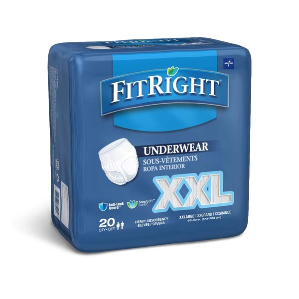 Medline-FIT700A FitRight Adult Incontinence Underwear, Heavy Absorbency, XX-Large, 68"-80" (80 Count)