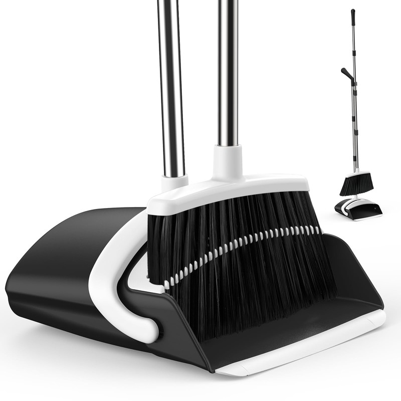 EZKEY Broom and Dustpan Set for Home, 51-in Long Adjustable