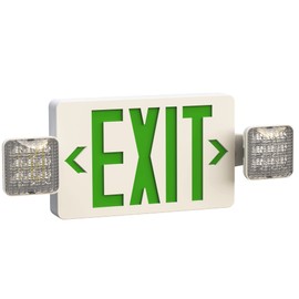 Garrini LED Green Emergency Light Combo Exit Sign with Battery Backup, Two LED Adjustable Lamp, 120V/277V Dual Optional Voltage, Fire Resistant, UL Certified GC4 for Apartments Hotels Hospitals