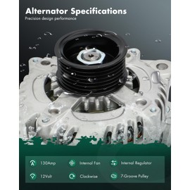 SCITOO Alternator Fits for Honda & for Acura Vehicles - for Accord 2008-2012 L4 2.4L, TSX 2009-2014 L4 2.4L- 12V 130Amp CW 7-Groove Pulley, Replace OE 11390