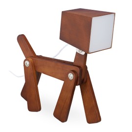Relaxdays Dog Table Lamp, Individually Adjustable, Wood, LED Bedside Lamp, Children's Room, Brown, 30 x 28 x 9 cm