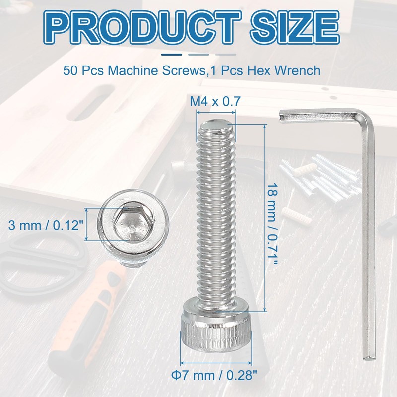 PATIKIL 50 Pcs M4 x 18mm Hex Socket Head Cap