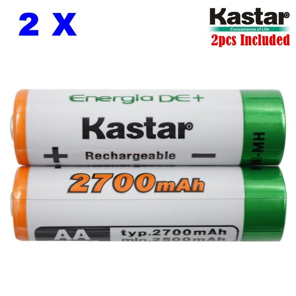 Kastar AA (2-Pack) Ni-MH 2700mAh Super High-Capacity Rechargeable Batteries Pre-Charged.