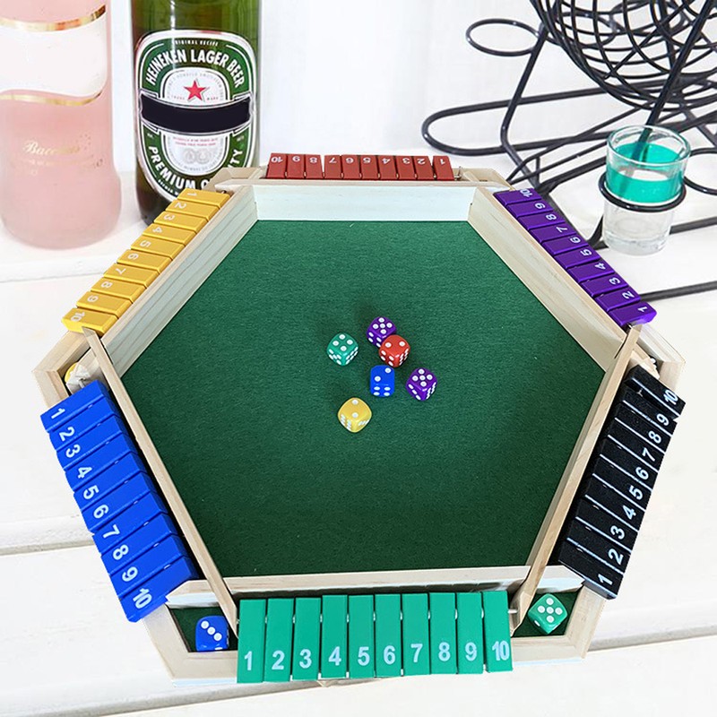1-6 Players Shut The Box Dice Game, Wooden Board Table