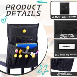 Tisancy 18 Pcs Student Chair Pockets 19 x 15 Inch Classroom Chair Bag Seat Storage with Name Tag, Back Sacks with 6 Pockets for Classroom, School, Home, Group Team Organizers(Classic Color)