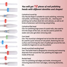 12PCS Ceramic Nail Drill Bits Set, 3/32'' (2.35mm) Professional Acrylic Nail File Drill Bit, Quickly Remove without Hurting Nails, Nail Mill Ceramics for Manicure Polishing