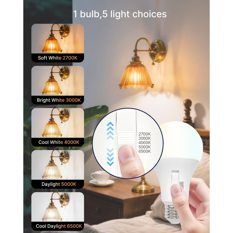 FLSNT A19 Dimmable LED Light Bulb, 9W (60W Equivalent), 5