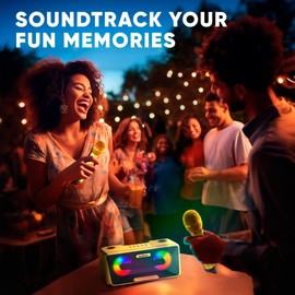 MASINGO Karaoke Machine for Adults and Kids with 2 Wireless Microphones, Portable Bluetooth Singing Speaker, Colorful LED Lights, PA System, Lyrics Display Phone Holder, and TV Cable. Presto G2 Gold