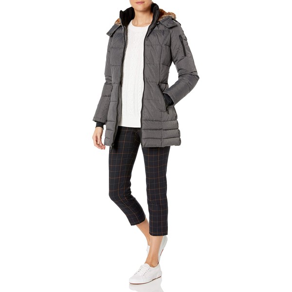 HFX Women's 3/4 Puffer with Full Faux Fur Hood, Charcoal, Extra Large