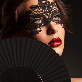 Leikedun 2 Pack Black Silk Fabric Hand Fans, Chinese Fan, Folding Hand Fan Handheld Fan for Wedding, Preference, Performance, Dancing,Home Decoration