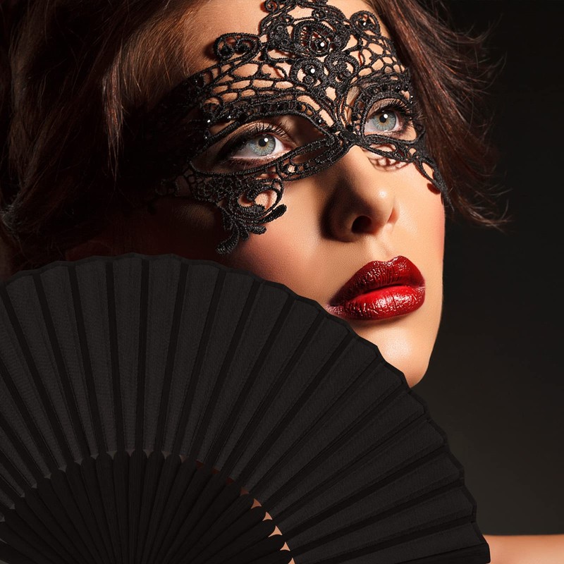 Leikedun 2 Pack Black Silk Fabric Hand Fans, Chinese Fan,