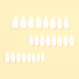 White Press on Nails Upgrade Medium Almond Pure Color Acrylic Nails Set Reusable Fake Nails Almond Nails White Glue on Nails White Stick on Nails White False Nails with Design for Women Manicure 24pcs