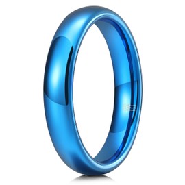 THREE KEYS JEWELRY 4mm Blue Plated Basic Tungsten Carbide High Polished Wedding Band Engagement Ring for Women Comfort Fit Simple Unisex 8