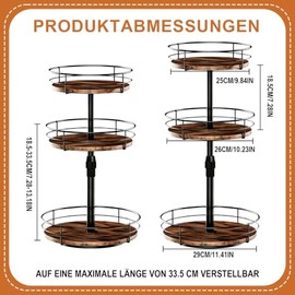 Spice Rack Rotating 3 Levels Made of Wood with Adjustable Lazy Susan Turntable | Organiser for kitchen, corner shelf, for spices bottles, for kitchen worktop, cabinet, counter