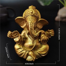 OTKARXUS Hindu Gold Lord Ganesha Statues,1PC Mini Indian Elephant God Statue Resin Sculpture,Ganesh Figurine Handmade Elephant Ornaments Decoration for Home Office Car