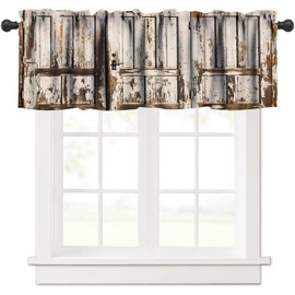ZhiRain Barn Door Valance Curtain Rustic Wood Farmhouse Door Pattern Western Country Rod Pocket Valance Window Treatments 1 Panel Short Curtains for Kitchen Living Room Decor 54 x 18 in